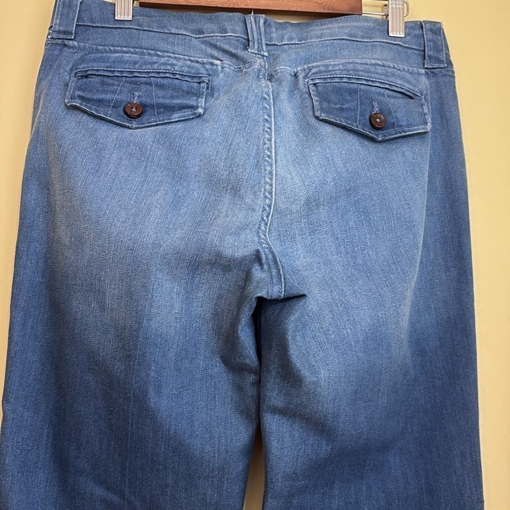 Banana Republic Bootcut Flare Cuff Flap Back Pocket Whisped Blue Denim Jeans 12 - Picture 12 of 15